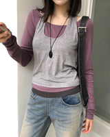 [ORIGINAL] Wenz Layered Halter-Neck Tank  & Long-Sleeve Tee Set