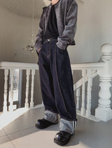 Lining roll-up balloon fit raw denim