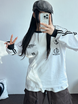 ヒップツーラインナンバーリングロゴスリーブTシャツ💙🤍🖤3カラー