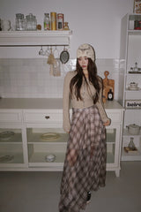 Long Check Chiffon Sharalla Skirt