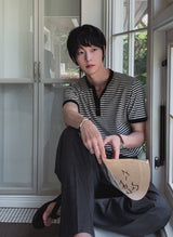 Yushi Stripe Henley Neck Short Sleeve T-Shirt