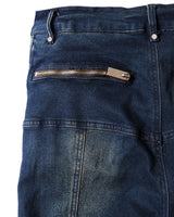PADDED FLARED BLUE DENIM PANTS