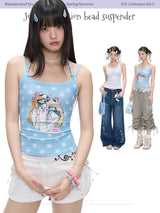 BETWEENAND "Seashell" Summer Cute Pure Desire Childlike Beaded Strappy Top for Women New Style