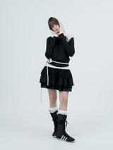 dot wrap layered hoodie / black