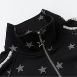 Kitsch Star Print Lace Trim Oversized Zip-Up Top