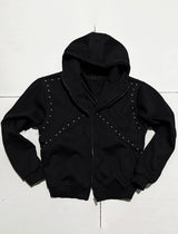 [Brushed Lining] Metallic Studded Over Hood Zip-Up