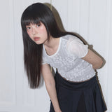 ウェーブパフレースTシャツ (White) F25QB127
