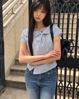 Yoning Check Short Sleeve Blouse