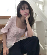 [light tone] pink paudy roll slim square sh / bl
