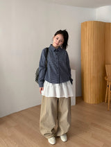 クラインバックポイントワイドウォッシュ加工デニムパンツ