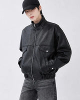 (UNISEX) Rush Crop Leather Jacket