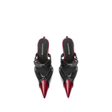 Colorful Bridge丨 シンストラップコンビネーションサンダルミュールスリッパツーウェイウェアポインティドトゥウィメンズハイヒール