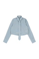 Blue check crop shirts & tie set