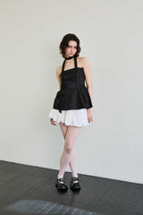 NOVA SMOCKED SCARF TUBE TOP / BLACK
