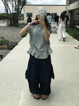 Ribbon shirring pocket frill short-sleeved hood (3c)