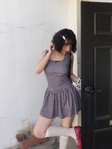 GINGHAM CHECK RIBBON MINI DRESS