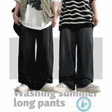 [Summer long pants!] [High quality!] Dunes vintage washed wide denim pants