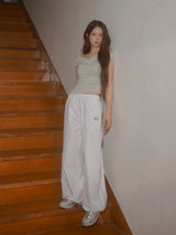 Meow Summer draping shrring Boat neck Top