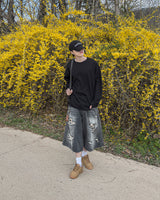 Sheer Raw-Edge Waffle Long Sleeve