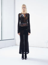 Emoha balloon portrait sub-print Tencel slightly transparent spicy slim top y2k design sense splicing 長袖メッシュT