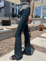High waist light & deep blue washed bootcut long denim pants (2 colors)