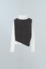 LAYERED VEST MOCK NECK T-SHIRT - IVORY/CHARCOAL