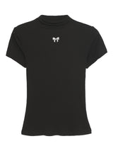 ハーフタートルネックブラックリボンショートスリーブtシャツ