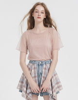 Lilian Back Ribbon Sheer Layered Top Pink