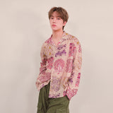 ethnic paisley open collar shirt_purple