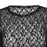 8287 Pierced Sheer Lace Long Sleeve Top (Black)