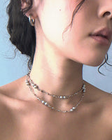 パールアンドウェーブチェーンネックレス (size: 2type)