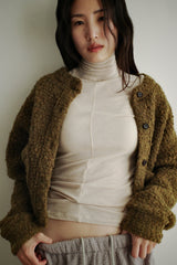 Boucle wool cardigan, Khaki