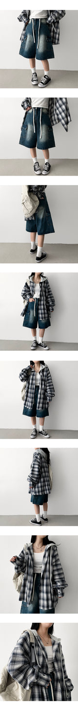 IF Waist String Vintage Cargo Denim Bermuda Shorts