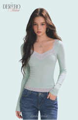 リペルミントピンクレースロングスリーブTシャツ