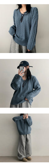 タイドVネックツイスティドニット