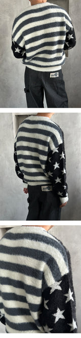 [F/W] アメリカンフラグヘアラウンドネックニット(2color)