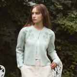 CAMEL CASHMERE FLOWER CARDIGAN - PASTEL MINT GREEN
