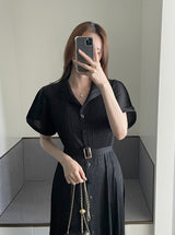 Oleun Pleated Long One Piece (Belt Set)