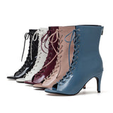 Patent Lace-Up open Toe Heel(White)