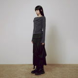 Backless Drape Long Sleeve (FL-130_Charcoal)