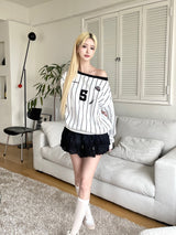 1459. Number stripe one shoulder mtm (3color)