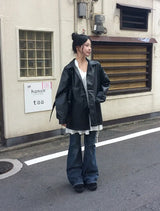 Tsurem Button Collar Half Leather Jacket
