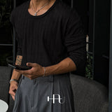 [HFORUS MADE]Forus ニットプリーツUネックロングスリーブス イン ブラック