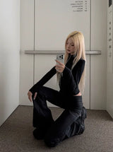 Waist Flared Pants - Deep Black