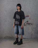 HIERARCHY STUDIOS TYPEWRITER - ウォッシュドブラックスカーオーバーサイズTシャツ