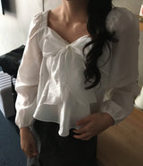 [New spring 🔥🌸/Recommendation for Guest Look] Silaven Square Neck Shoulder Puff Frill Ribbon Strap Blouse 4 Colors Formal Look/ Sweet Girl Look