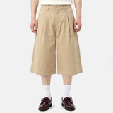 Wide Cotton Pleated Bermuda Shorts Beige