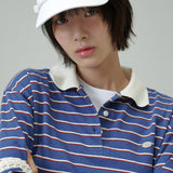 ストライプカラーTシャツ  (Blue)
