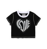ハートカッティングクロップTシャツ（黒