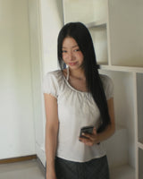 Arring Halter Shirring Puff Laced Blouse